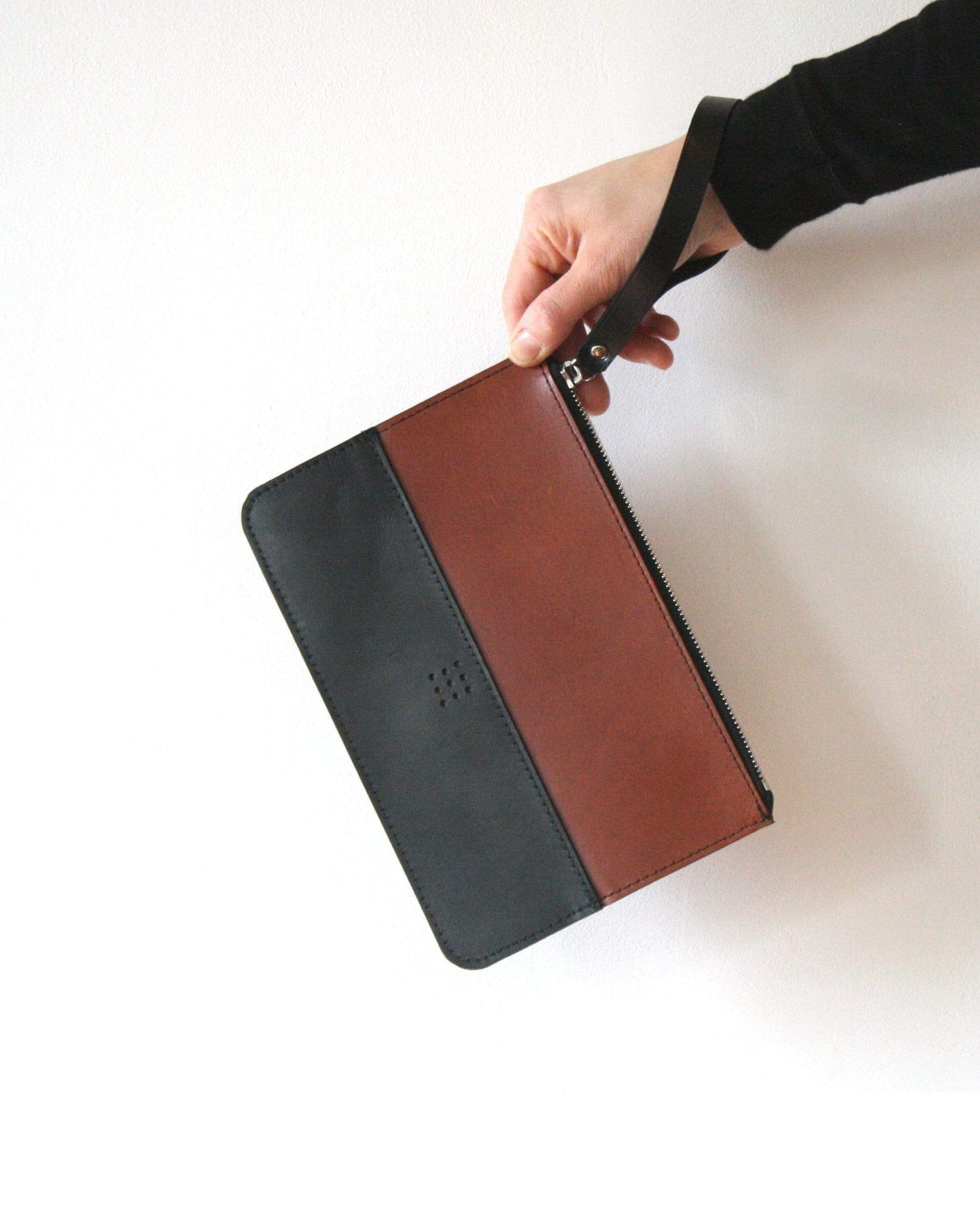 'Birch' Bespoke Handmade Leather Zip Top Pouch / Clutch Bag