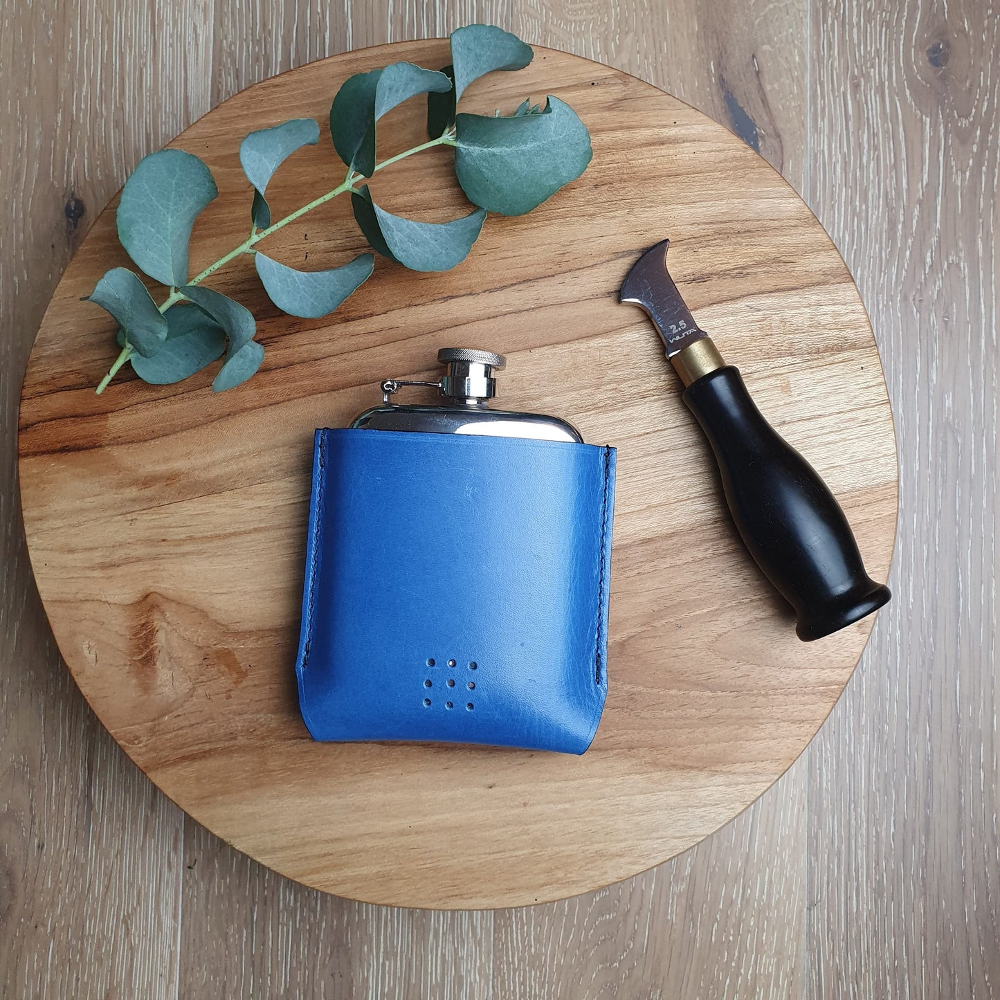 'Aspen' Rounded Pewter Hip Flask with Bespoke Handmade Leather case