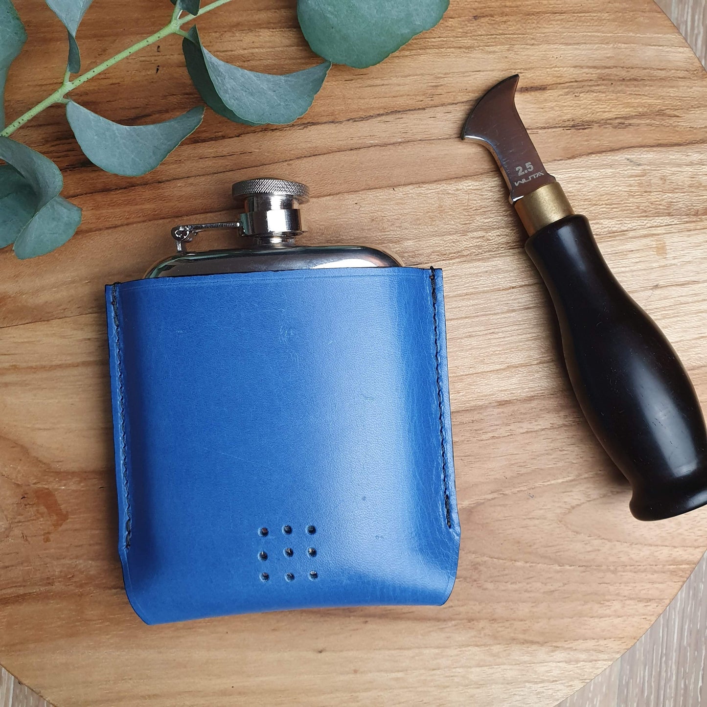 'Aspen' Rounded Pewter Hip Flask with Bespoke Handmade Leather case