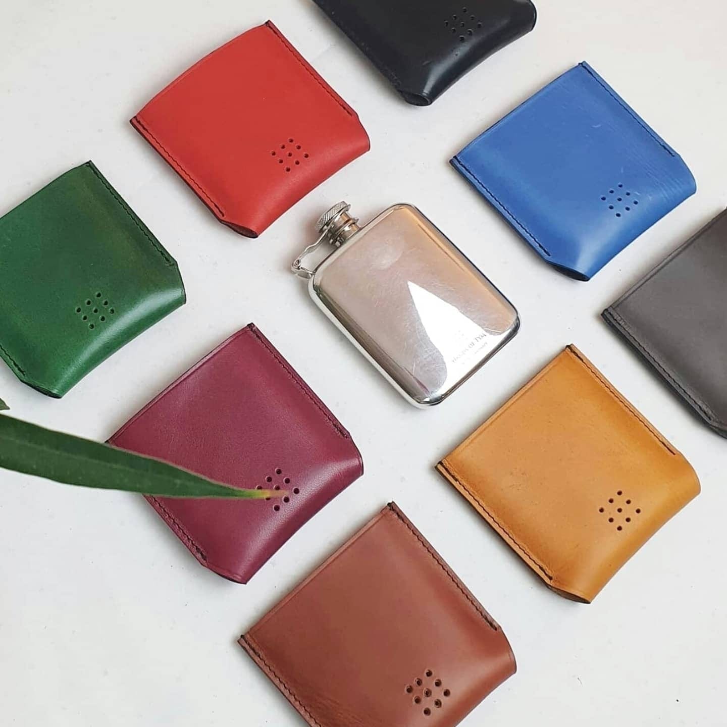 'Aspen' Rounded Pewter Hip Flask with Bespoke Handmade Leather case