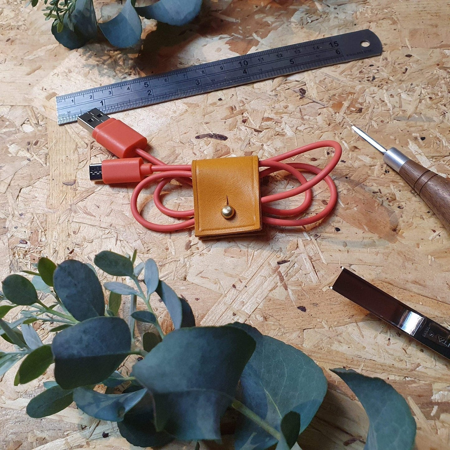 'Pod' The Personalised Handmade Leather Cable Tidy