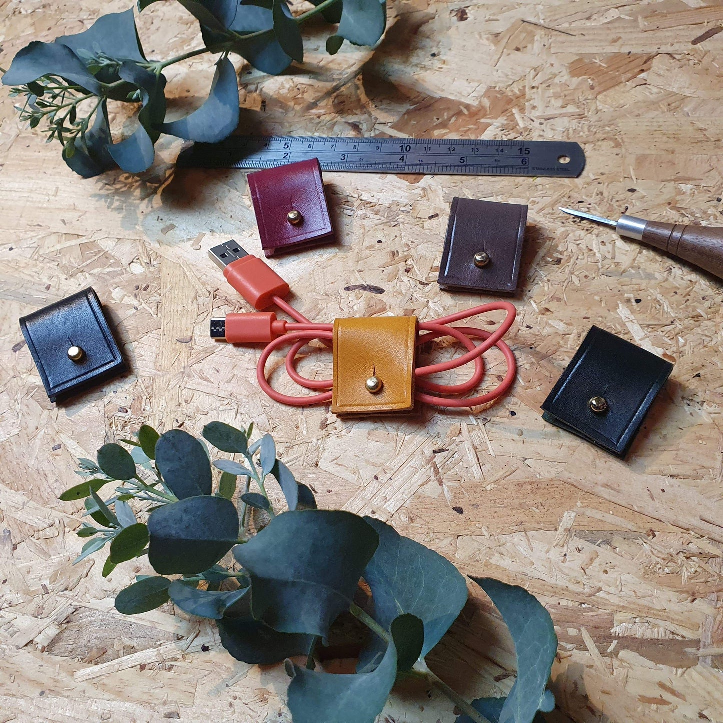 'Pod' The Personalised Handmade Leather Cable Tidy