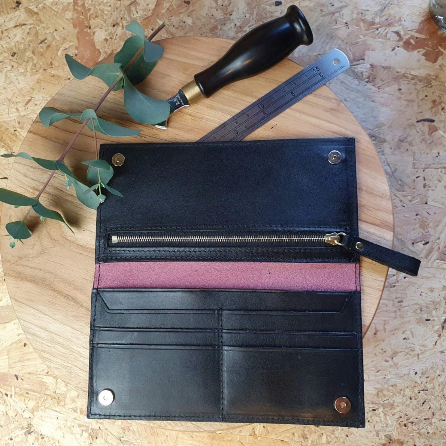 'Juniper' Bespoke Handmade Long Leather Purse with zip