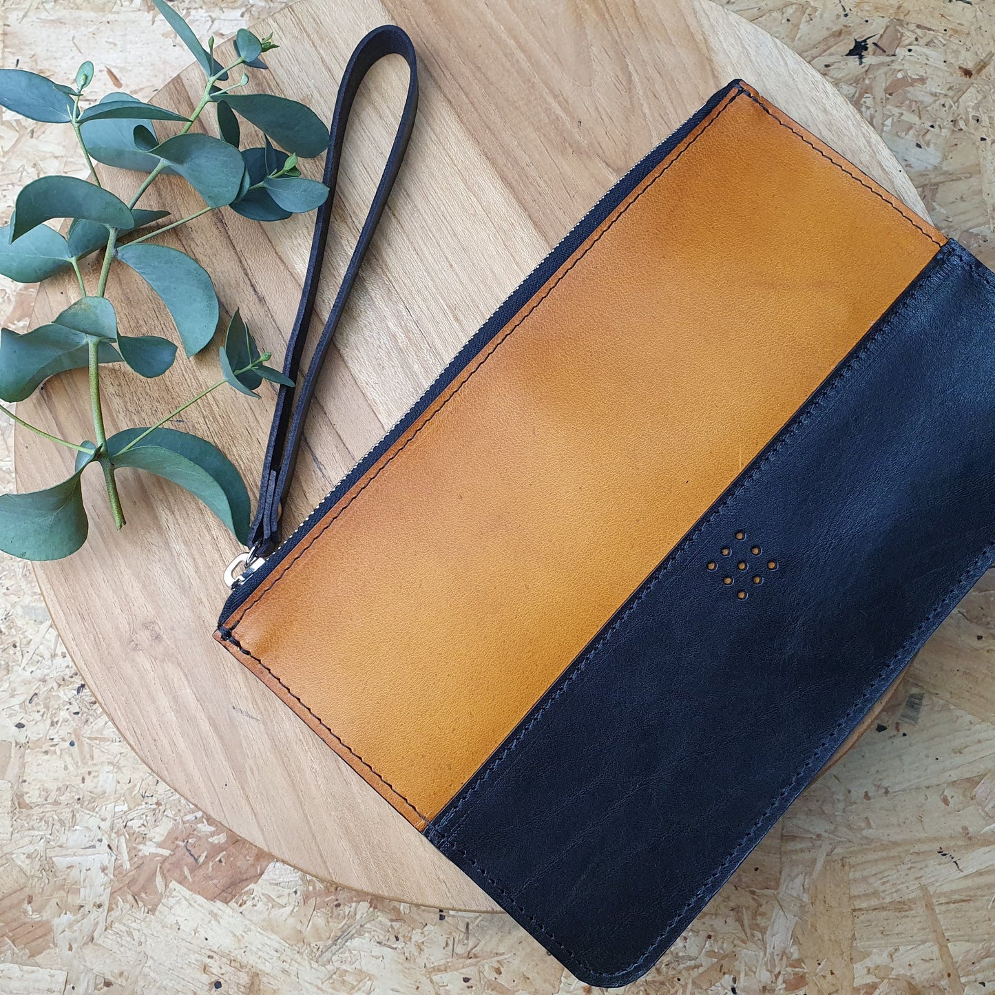 'Birch' Bespoke Handmade Leather Zip Top Pouch / Clutch Bag