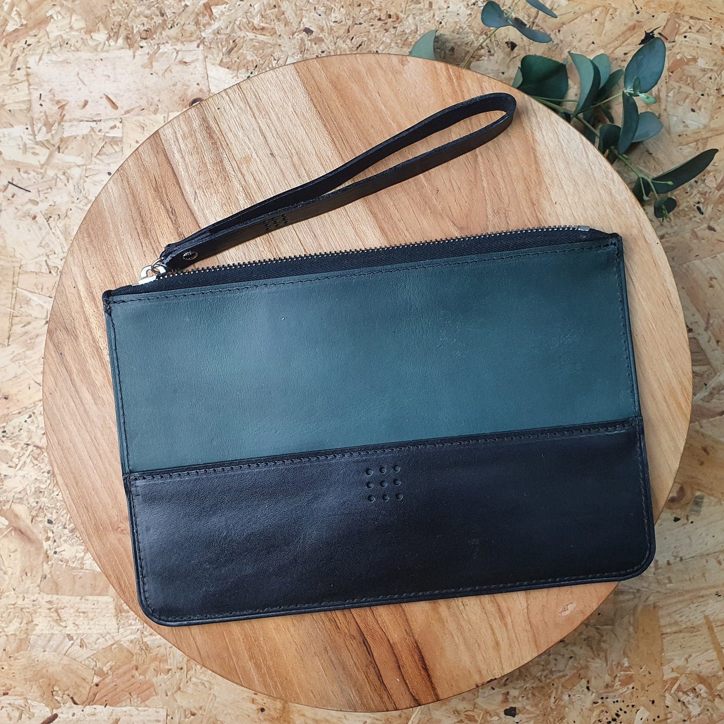 'Birch' Bespoke Handmade Leather Zip Top Pouch / Clutch Bag