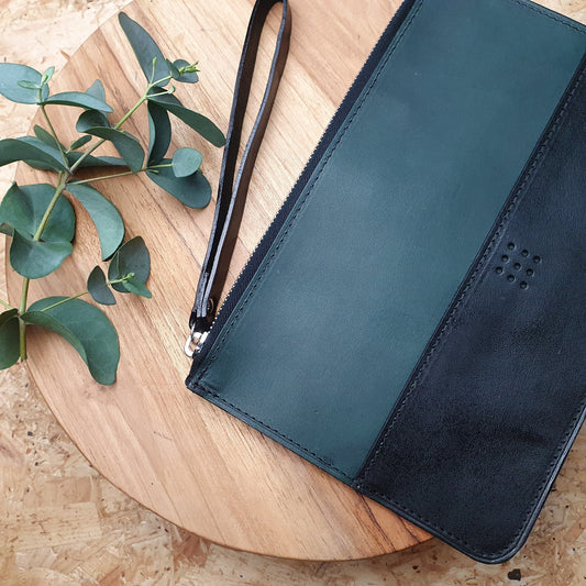 'Birch' Bespoke Handmade Leather Zip Top Pouch / Clutch Bag