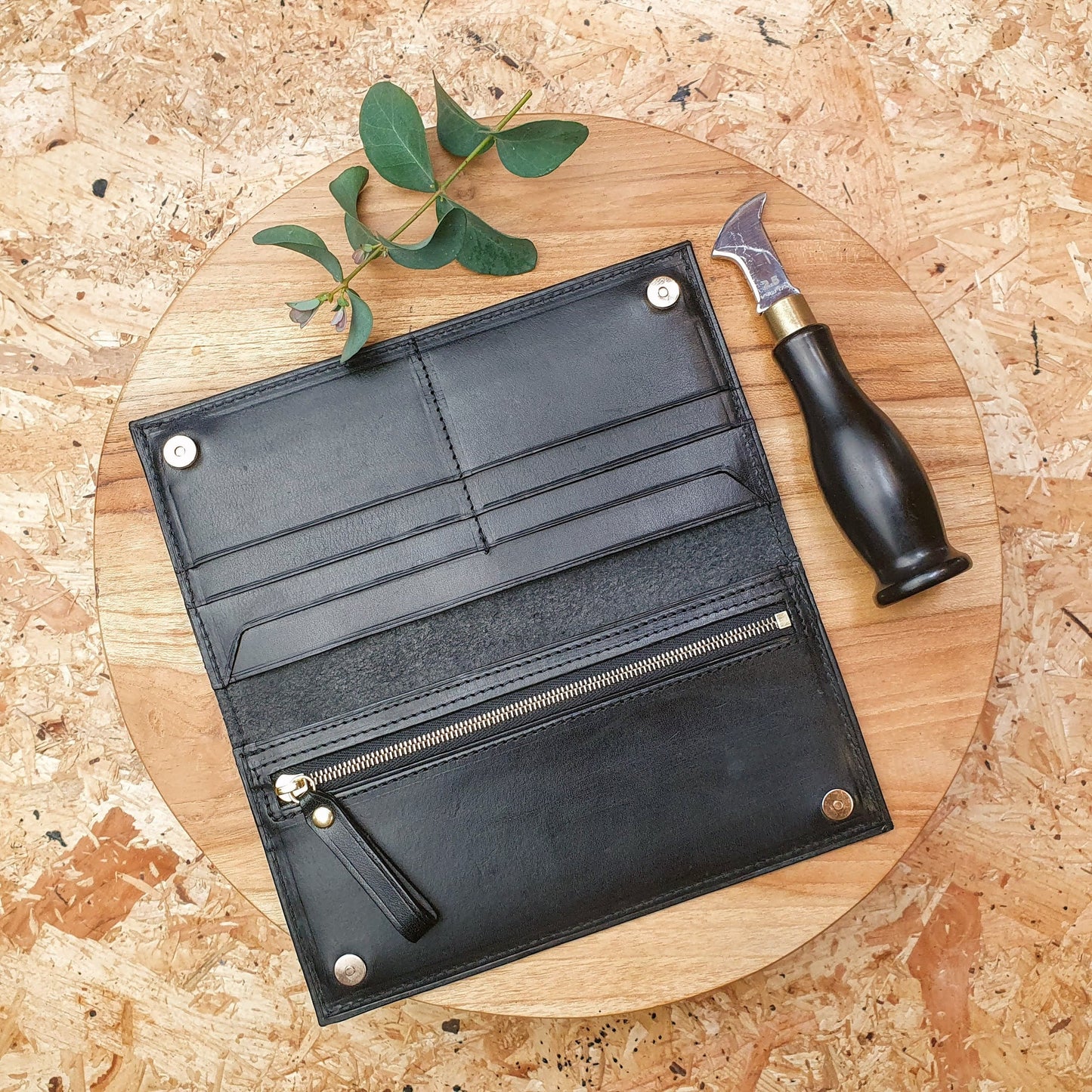 'Juniper' Bespoke Handmade Long Leather Purse with zip